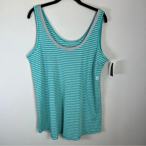 Lane Bryant Striped Metallic Tank Top Shirt Teal Silver Ribbed Stretch NEW 22/24